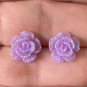 Delicate Light Purple Textured Rose Stud Earrings